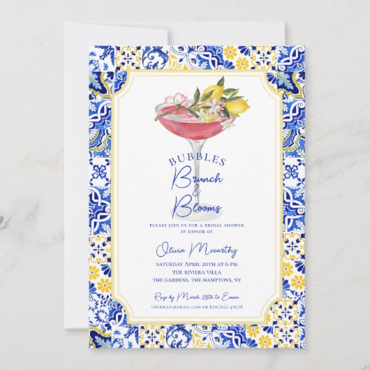 Bubbly Brunch Mediterranean Lemon Brautparty Einladung (Vorderseite)