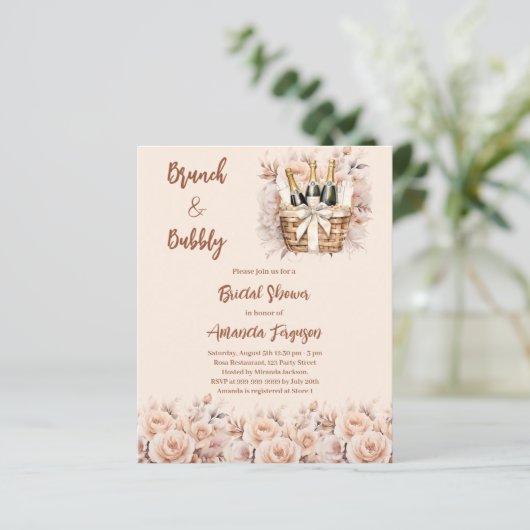 Bubbly brunch peach Rose Bridal Dusche Einladung (Stehend Vorderseite)