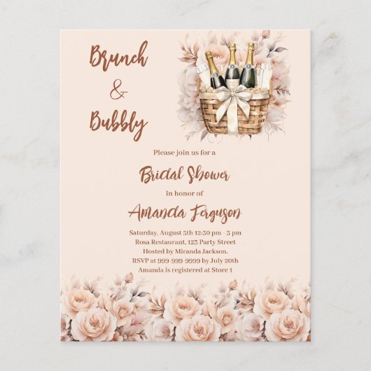 Bubbly brunch peach Rose Bridal Dusche Einladung (Vorderseite)