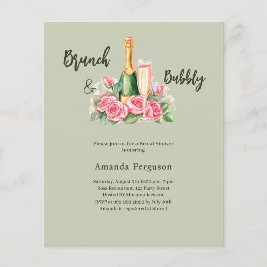 Bubbly brunch Rosa blumengrün Brautparty (Vorderseite)