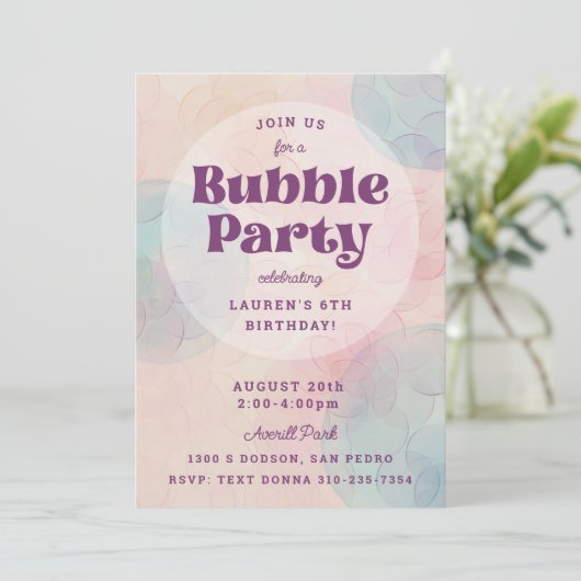 Bubbly Bubble Party Birthday Party Einladung (Stehend Vorderseite)