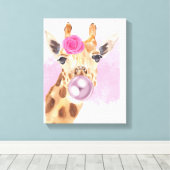 Bubbly Bubblegum Blume Giraffe Leinwanddruck (Insitu (Holzboden))