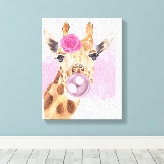 Bubbly Bubblegum Blume Giraffe Leinwanddruck (Insitu (Holzboden))