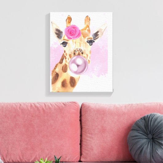 Bubbly Bubblegum Blume Giraffe Leinwanddruck (Insitu (Wohnzimmer))