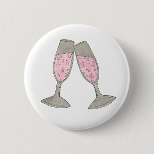 Bubbly Champagne Glass Cheers Bride Wedding Party Button