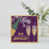 Bubbly Champagne Gold Party zum 50. Jubiläum Einladung (Stehend Vorderseite)