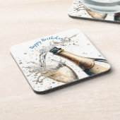 Bubbly champagne Happy Birthday Getränkeuntersetzer (Linke Seite)