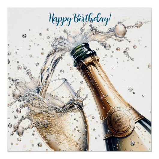 Bubbly champagne Happy Birthday Poster (Vorderseite)