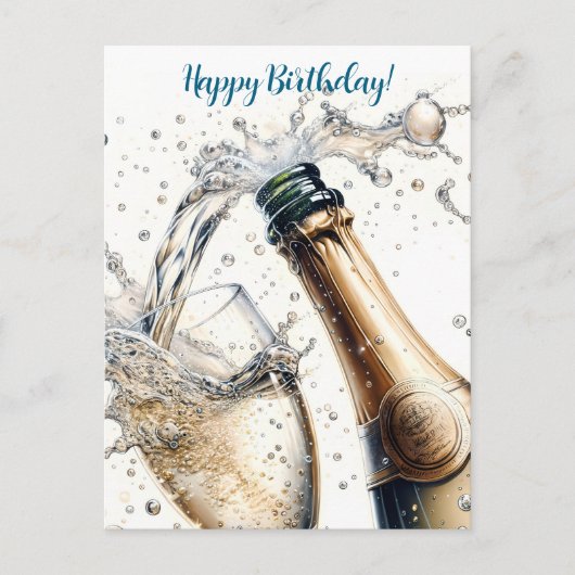 Bubbly champagne Happy Birthday Postkarte (Vorderseite)