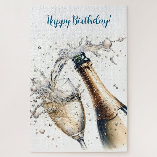 Bubbly champagne Happy Birthday Puzzle (Vertikal)