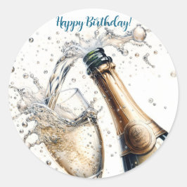 Bubbly champagne Happy Birthday Runder Aufkleber