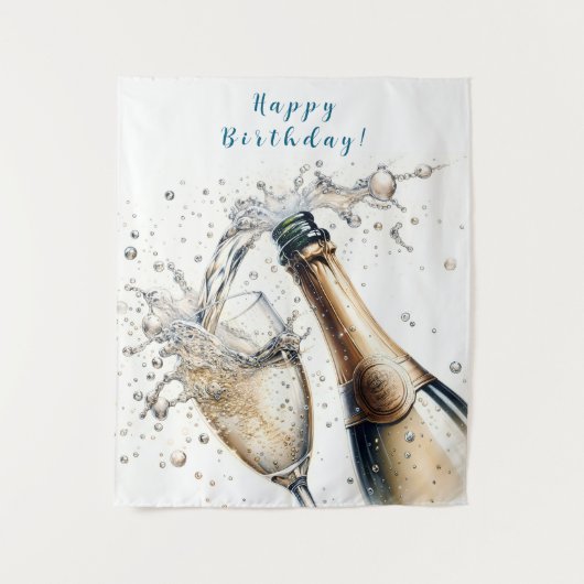 Bubbly champagne Happy Birthday Wandteppich (Vorderseite)