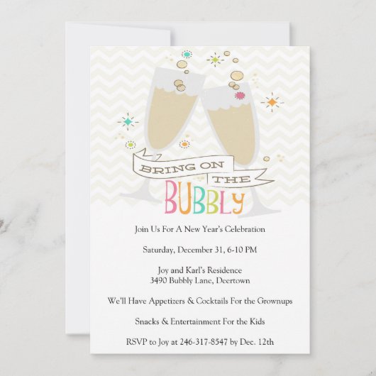 Bubbly Champagne Silvester Party Einladung (Vorderseite)