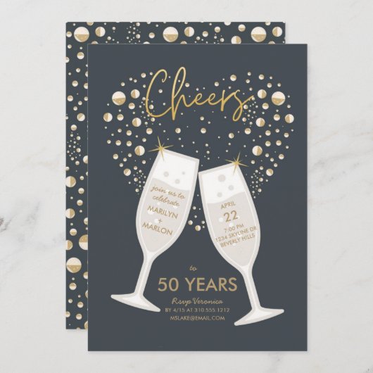 Bubbly Cheers Champagne Wedding Anniversary Party Einladung (Vorne/Hinten)