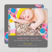 Bubbly Circles Baby Girl Foto Geburtsankündigung Ankündigung (Vorne/Hinten)