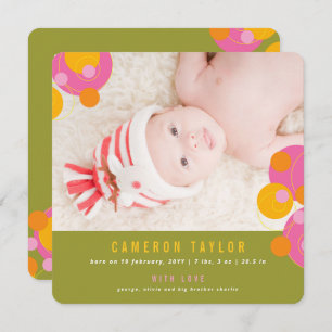 Bubbly Circles Fuchsia Pink Girl Baby Ankündigung