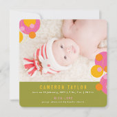 Bubbly Circles Fuchsia Pink Girl Baby Ankündigung (Vorderseite)