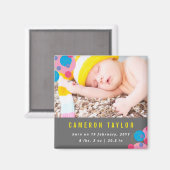 Bubbly Circles Pink Foto Baby Birth Ankündigung Magnet (Vorderseite/Rückseite)