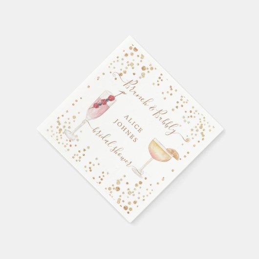 Bubbly Cocktails Gold Glitzer Bridal Brunch Serviette (Ecke)