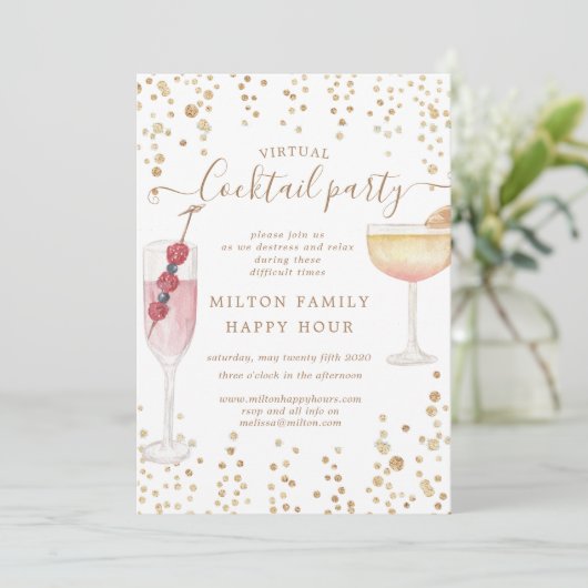 Bubbly Cocktails Virtual Cocktail Party Einladung (Stehend Vorderseite)