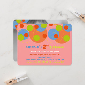 Bubbly Colorful Dots Foto Girl Birthday Party Einladung