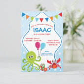 Bubbly Fun Under Sea First Birthday Party Einladung (Stehend Vorderseite)