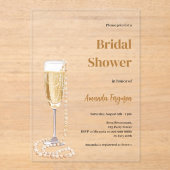 Bubbly Lunch Prosecco Perlen Brautparty klar Acryleinladungen (Vorderseite)