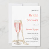 Bubbly Lunch Prosecco Perlen rosa Brautparty Einladung (Vorderseite)