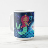 Bubbly Mermaid in Green and Blue in Monlit Ocean Kaffeetasse (Vorderseite Links)