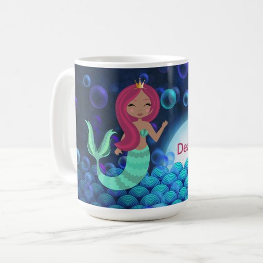 Bubbly Mermaid in Green and Blue in Monlit Ocean Kaffeetasse (Vorderseite Links)