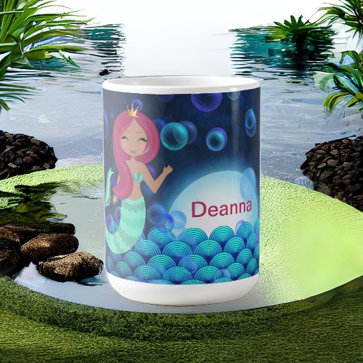 Bubbly Mermaid in Green and Blue in Monlit Ocean Kaffeetasse