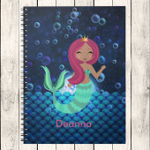 Bubbly Mermaid in Green and Blue in Monlit Ocean Notizblock