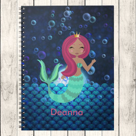 Bubbly Mermaid in Green and Blue in Monlit Ocean Notizblock