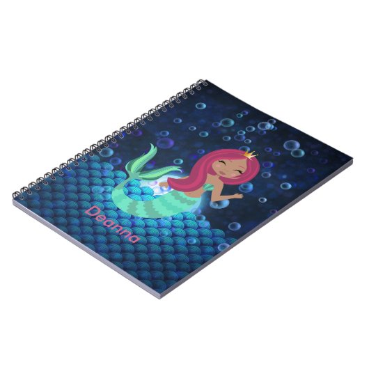 Bubbly Mermaid in Green and Blue in Monlit Ocean Notizblock (Linke Seite)