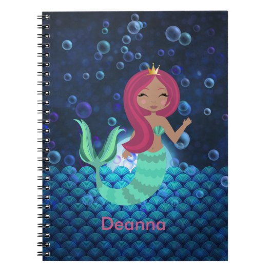 Bubbly Mermaid in Green and Blue in Monlit Ocean Notizblock (Vorderseite)