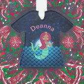 Bubbly Mermaid in Green and Blue in Monlit Ocean Ornament