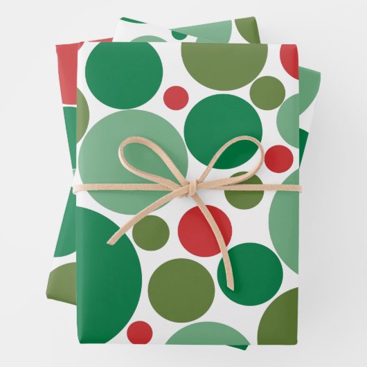 Bubbly Mod Dots Retro Weihnachtsmuster Rot Grün Geschenkpapier Set (Beispiel)