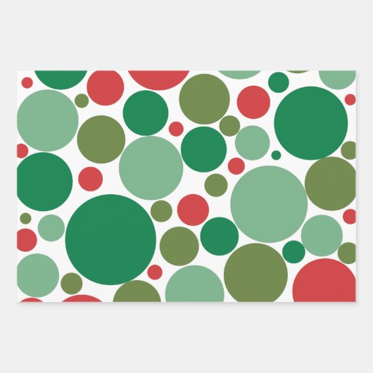 Bubbly Mod Dots Retro Weihnachtsmuster Rot Grün Geschenkpapier Set (Vorderseite)