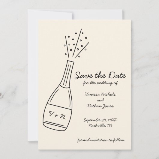 Bubbly Pelling Champagner Flasche Save the Date Einladung (Vorderseite)