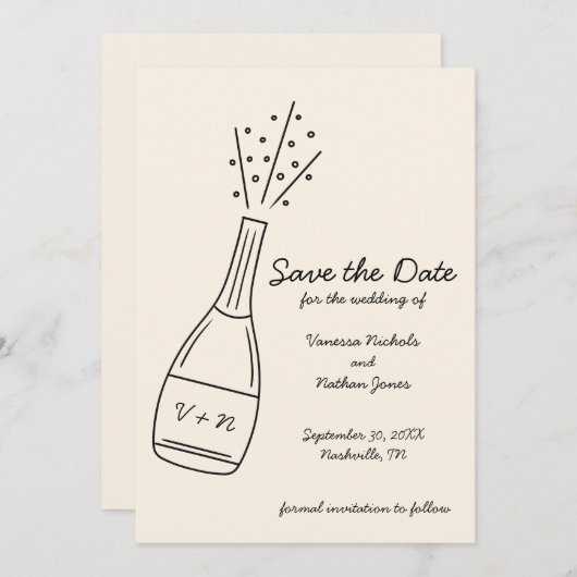 Bubbly Pelling Champagner Flasche Save the Date Einladung (Vorne/Hinten)