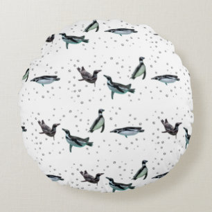Bubbly Pinguins Pillow (Farbe auswählen) Rundes Kissen