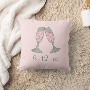 Bubbly Pink Champagne Flute Braut Hochzeitstag Kissen