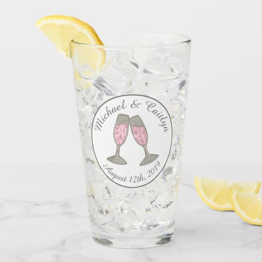 Bubbly Pink Champagne Glass Toast Gastgeschenk Hoc Glas (Vorderseite Ice)