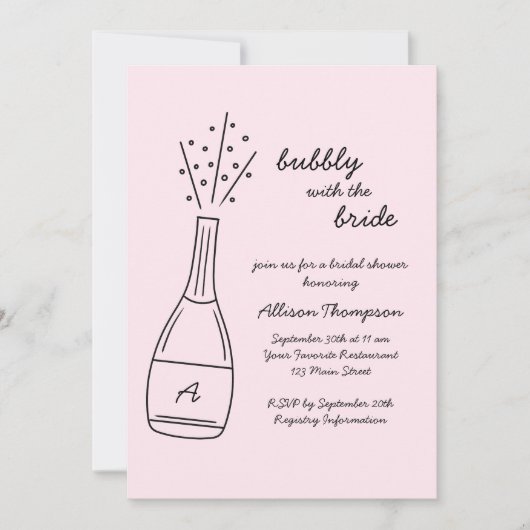 Bubbly Popping Champagne Bottle Bridal Shower Einladung (Vorderseite)