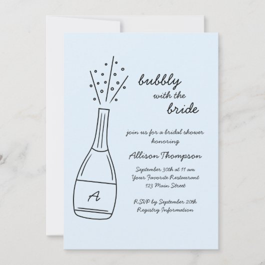 Bubbly Popping Champagne Bottle Bridal Shower Einladung (Vorderseite)