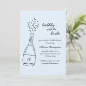 Bubbly Popping Champagne Bottle Bridal Shower Einladung (Stehend Vorderseite)