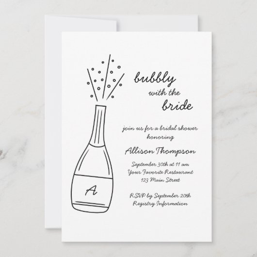 Bubbly Popping Champagne Bottle Bridal Shower Einladung (Vorderseite)