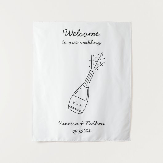 Bubbly Popping Champagne Bottle Wedding Welcome Wandteppich (Vorderseite)