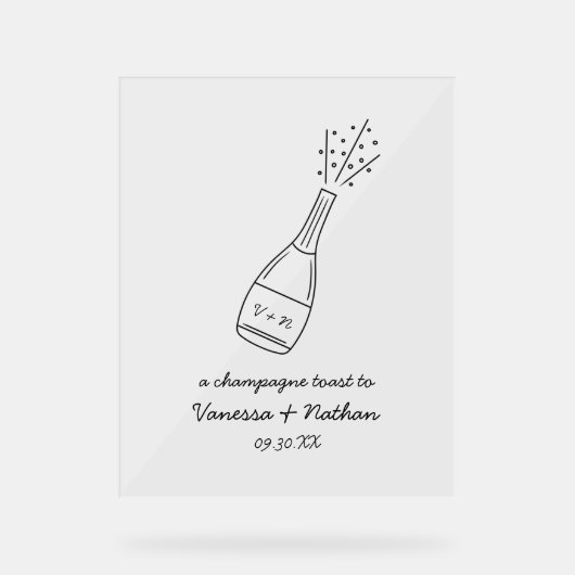 Bubbly Popping Champagner Flasche Whimsical Weddin Acrylschild (Vorderseite)