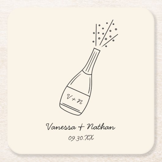 Bubbly Popping Champagner Flasche Whimsical Weddin Rechteckiger Pappuntersetzer (Vorderseite)